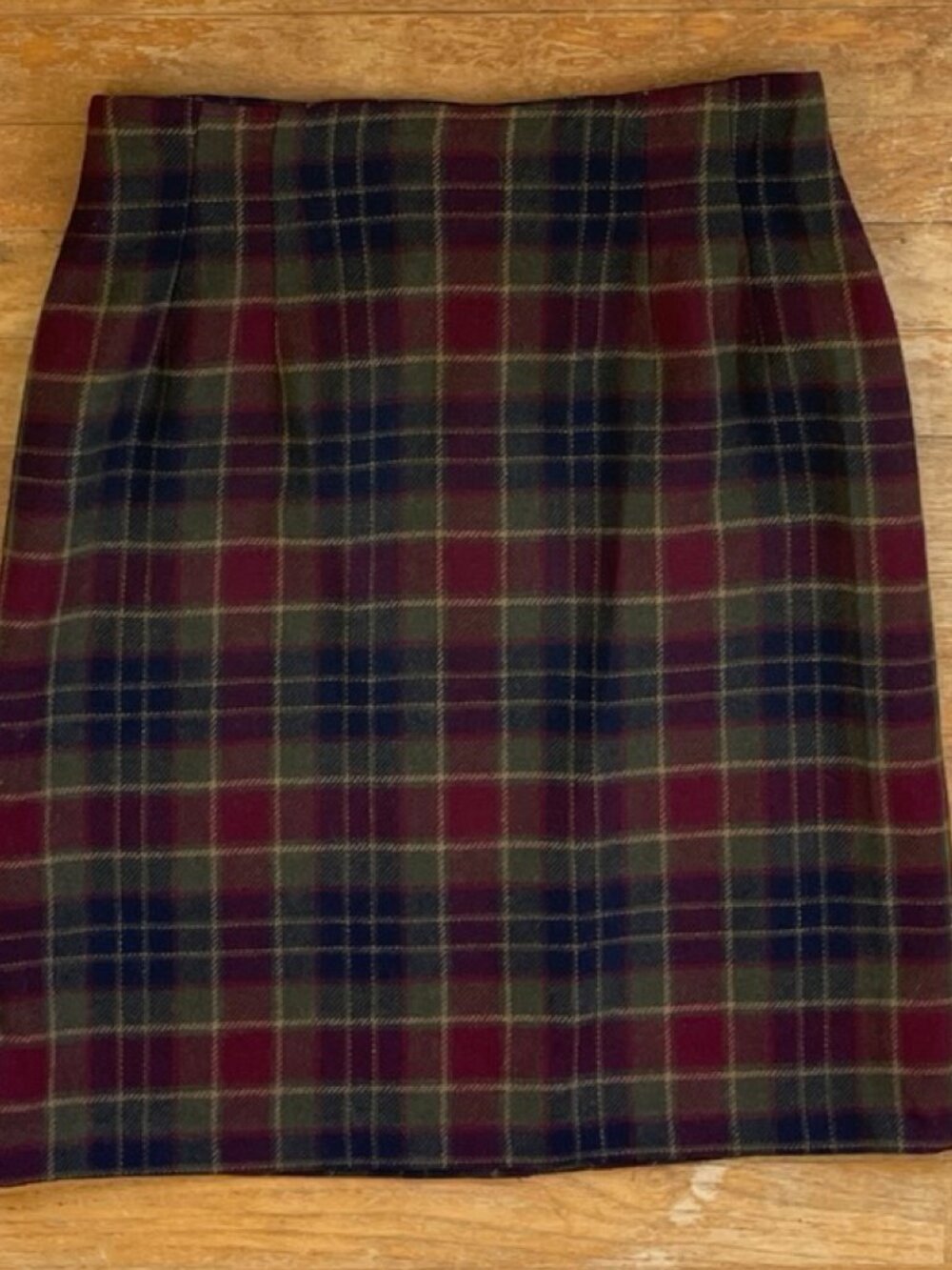 Vintage Plaid Wool Skirt Size Small 28" Waist 1990s Tartan Pattern Straight Cut